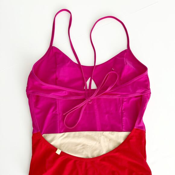 [Summersalt] The Swan Dive Colorblock Hibiscus Lava Pink One Piece Swimsuit Sz 8 - Picture 6 of 11